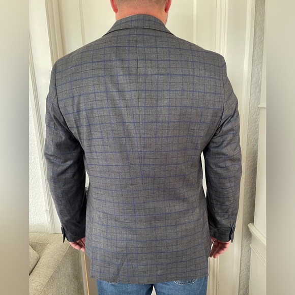 Taylor Byrd Sport Coat Charcoal And Blue Windowpane 46L New With Tags - Picture 3 of 12